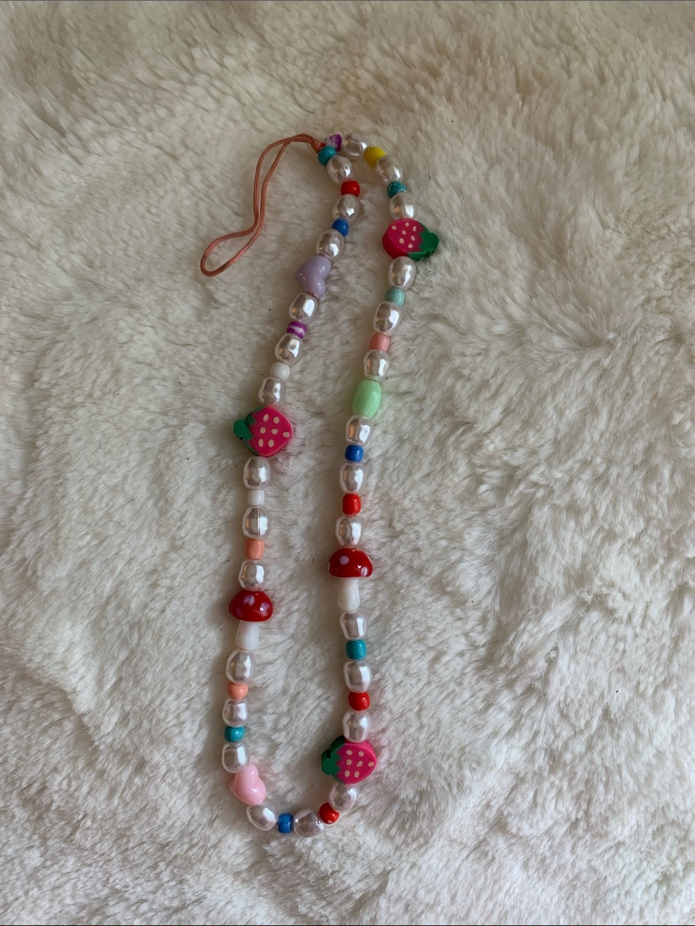 Kids Strawberry & Pearl Bead Necklace - Multicolor